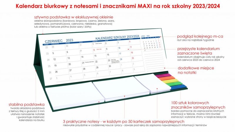 Opis kalendarza biurkowego MAXI na rok szkolny 2023-2024