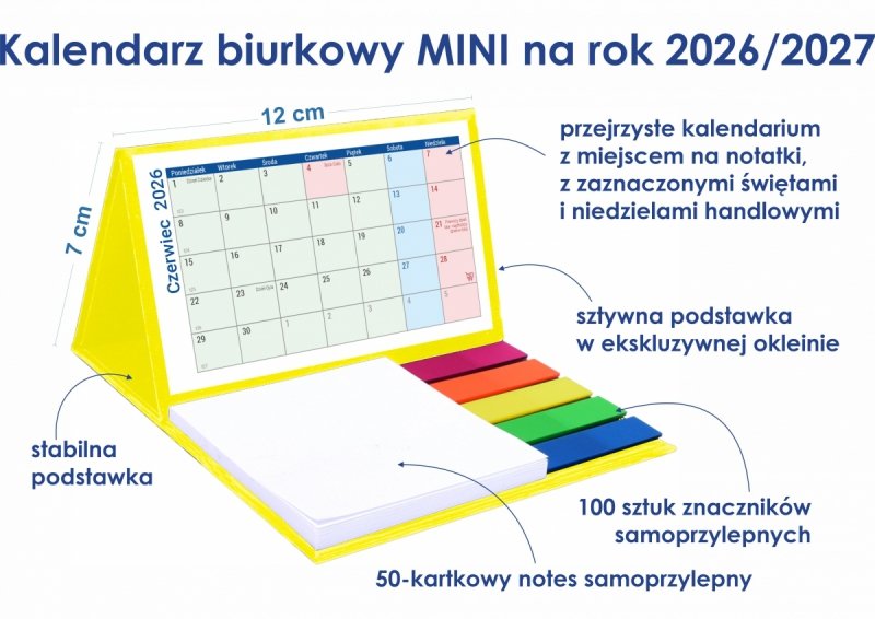 opis i wymiary kalendarza biurkowego szkolnego na rok 2026/27