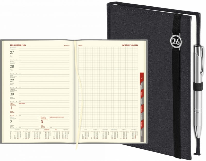 kalendarz książkowy 2026 w oprawie zamykanej na gumkę