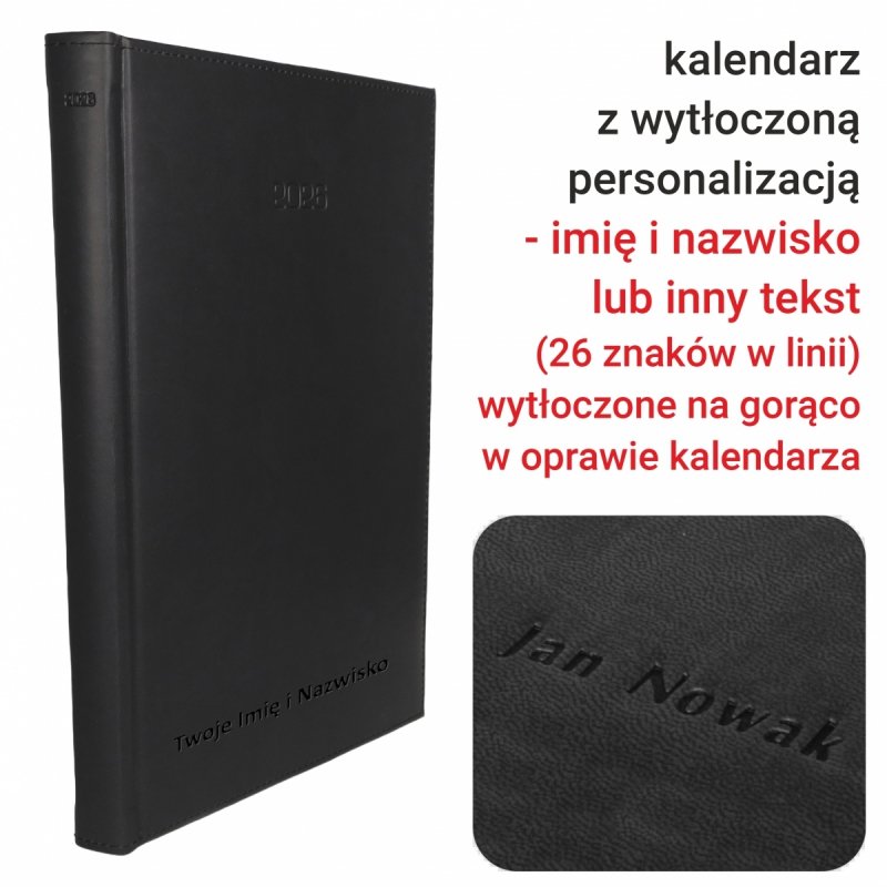kalendarz książkowy 2026 z wytłoczoną personalizacją na okładce