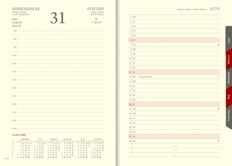 Kalendarz książkowy 2022 A5 dzienny papier chamois wycinane registry oprawa KENIA ZE SKÓRY NATURALNEJ WYMIENNA (WIELOLETNIA) granatowa