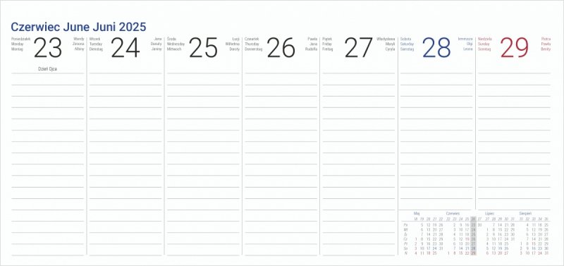 Kalendarium roku szkolnego 2024/2025 w kalendarzu tygodniowym