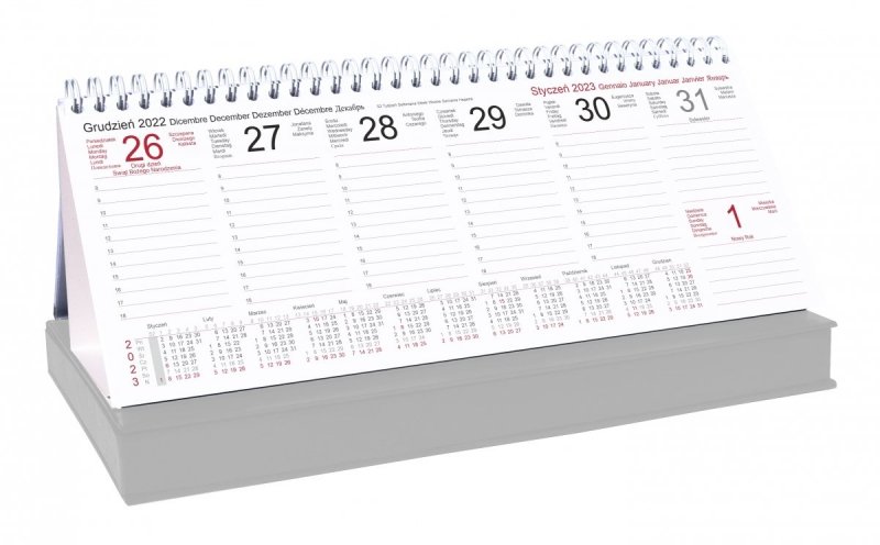 Kalendarz biurkowy TYGODNIOWY Z PIÓRNIKIEM 2023 szary