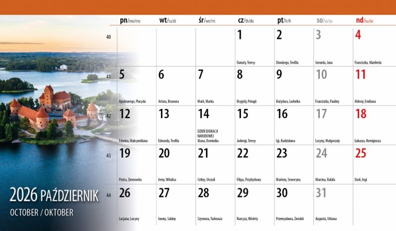 miesięczny kalendarz z różnymi widokami na rok 2026