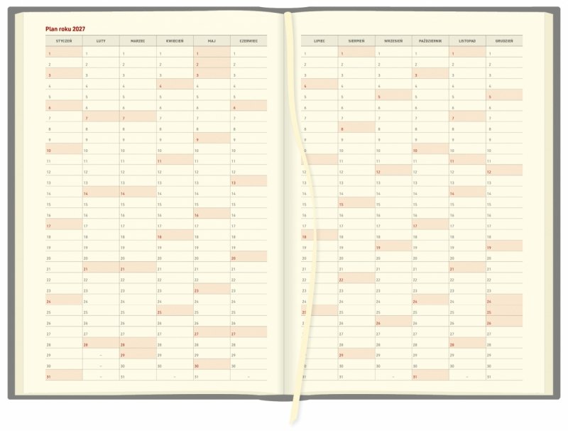 plan roku 2027 w kalendarzu A4 na rok 2026