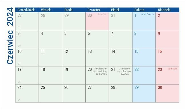 Kalendarz biurkowy na rok szkolny 2023/2024 z notesem i znacznikami - czerwiec 2024
