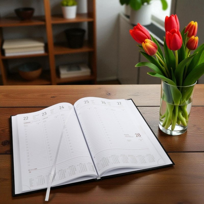 Kalendarz książkowy 2026 B5 tygodniowy papier biały drukowane registry oprawa ALUMINIUM szara