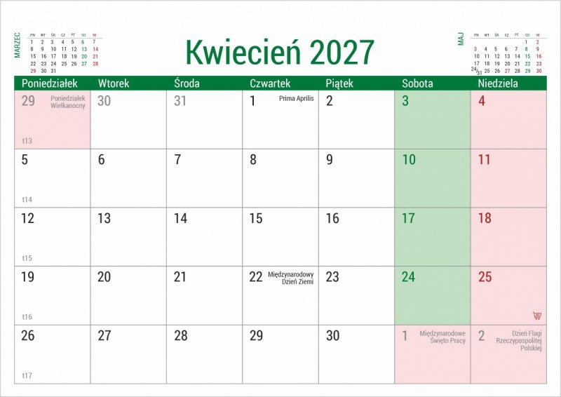 kalendarz na podstawce sztywnej, na spirali, biurkowy 2027