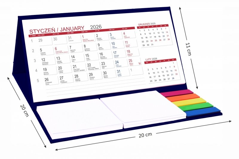 wymiary kalendarza na rok 2026