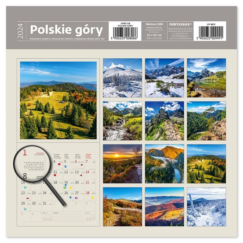 Kalendarz ścienny wieloplanszowy Polskie góry 2024 Z NAKLEJKAMI - okładka tylna