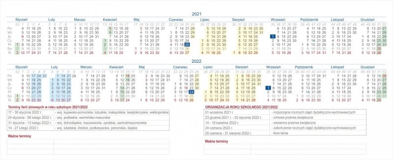 Plan i organizacja roku szkolnego 2021/2022 w kalendarzu biurkowym