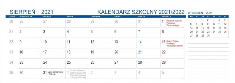 Kalendarz biurkowy stojący na rok szkolny 2021/2022 EKO