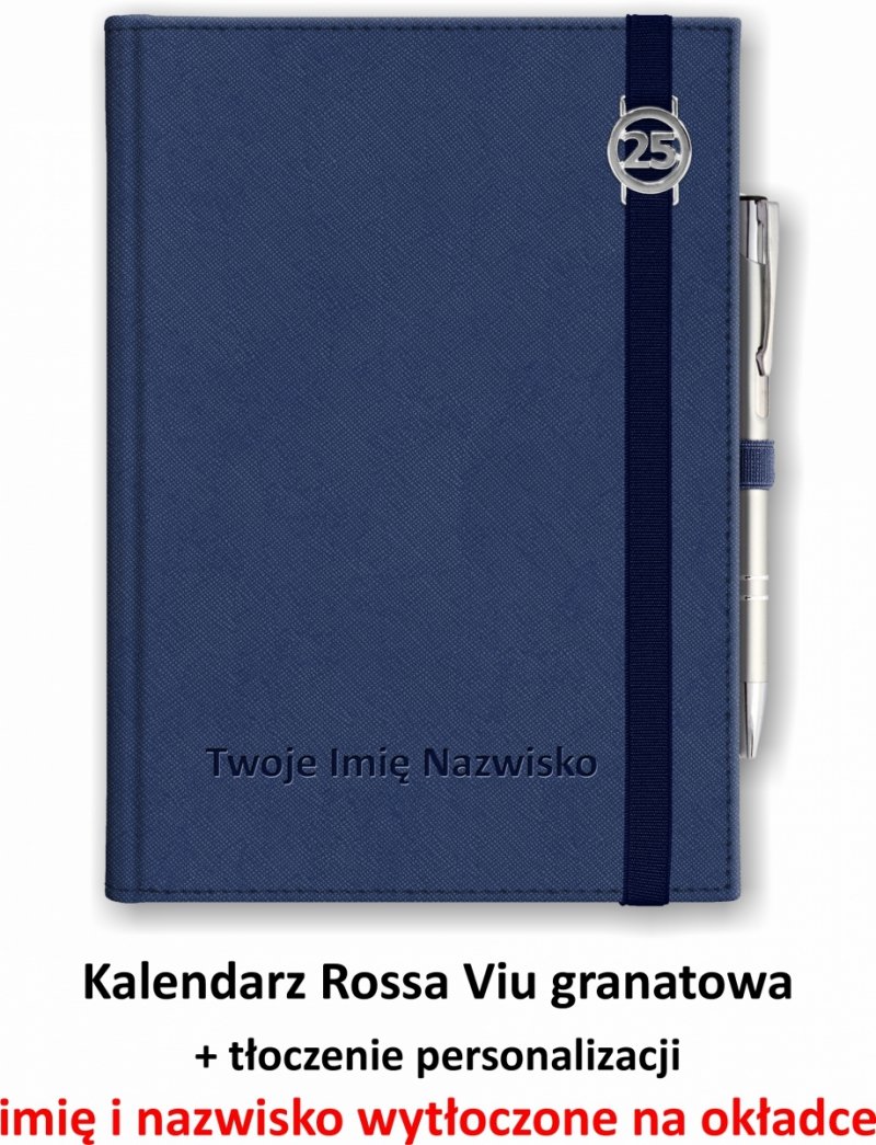 kalendarz w oprawie Rossa Viu z wytłoczoną personalizacją na okładce