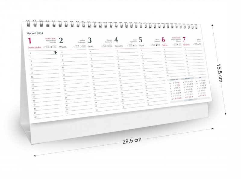 Kalendarz tygodniowy na rok 2024 do postawienia na biurku