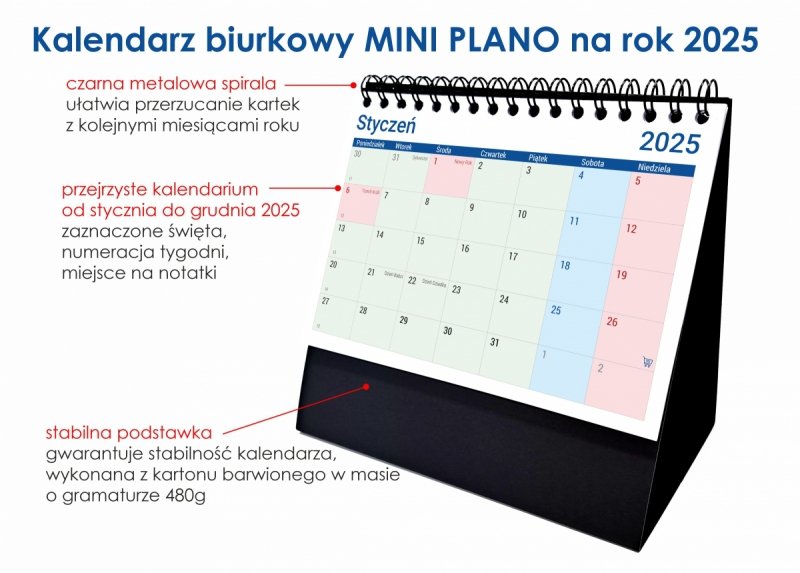 Opis kalendarz biurkowego MINI PLANO na rok 2025