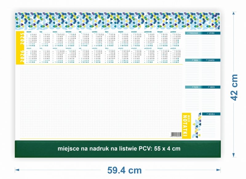 Podkład biuwar na biurko w formacie A2 z kalendarium dwuletnim 2025-26