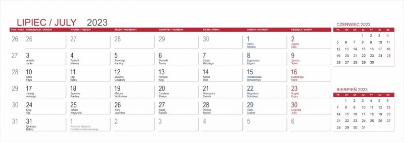 Kalendarium do kalendarza biurkowego z notesami i znacznikami MAXI - lipiec 2023
