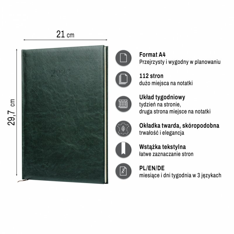 Kalendarz A4, dużo miejsca na notatki