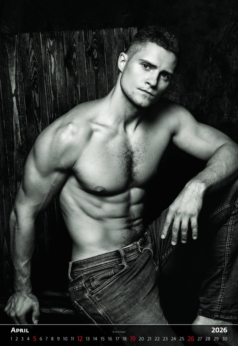 wieloplanszowy kalendarz na rok 2026 z dużymi fotografiami mężczyzn