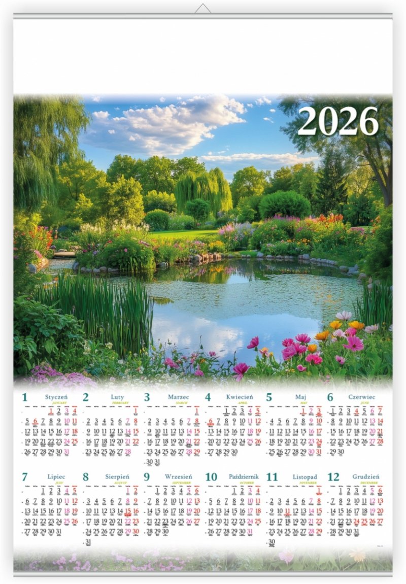 Kalendarz plakatowy z listwami i zawieszką B1 67x99 cm OGRÓD 2026