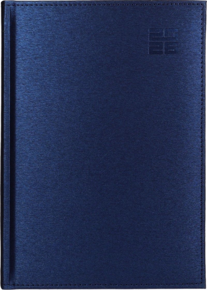 Kalendarz książkowy 2026 A4 tygodniowy papier biały drukowane registry oprawa ALUMINIUM granatowa