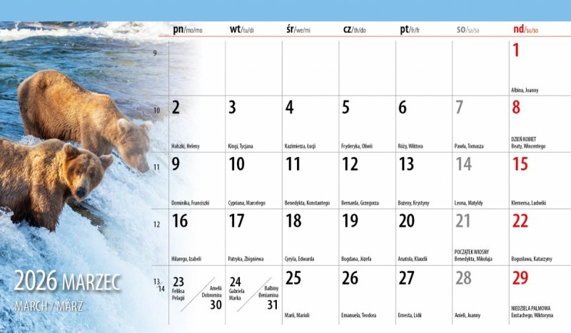 biurowy kalendarz miesięczny