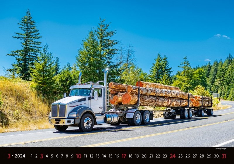 Kalendarz ścienny wieloplanszowy Trucks 2024 - marzec 2024