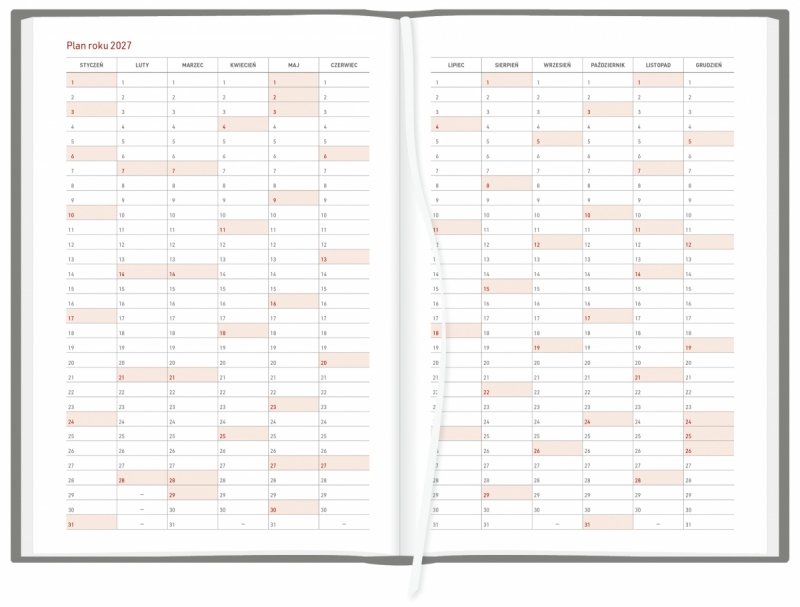 plan roku 2027 w kalendarzu A5 na rok 2026