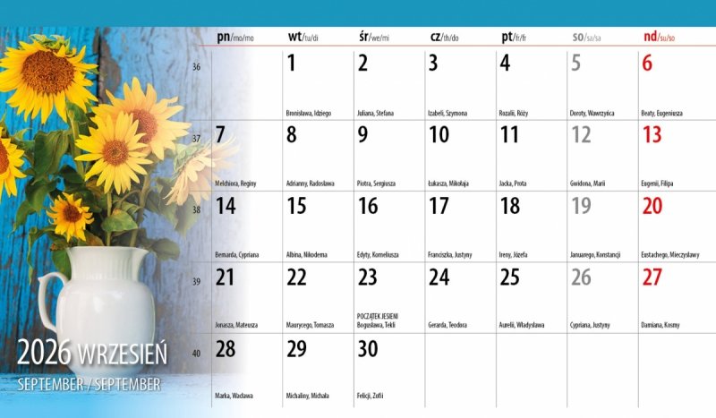 kalendarz z widokiem miesięczny na rok 2026