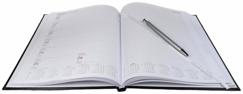 Kalendarz książkowy 2026 A4 TYGODNIOWY Z NOTESEM papier biały drukowane registry oprawa VIVELLA EXCLUSIVE czarna