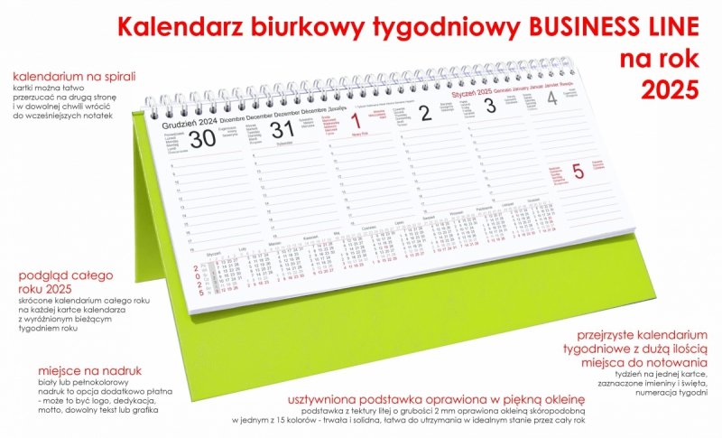 opis kalendarza tygodniowego BUSINESS LINE na rok 2025