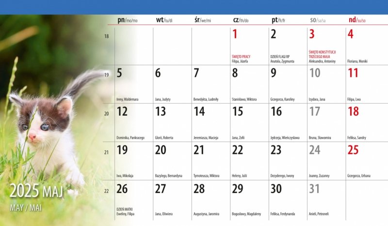 przykładowa kartka z kalendarza - maj 2025