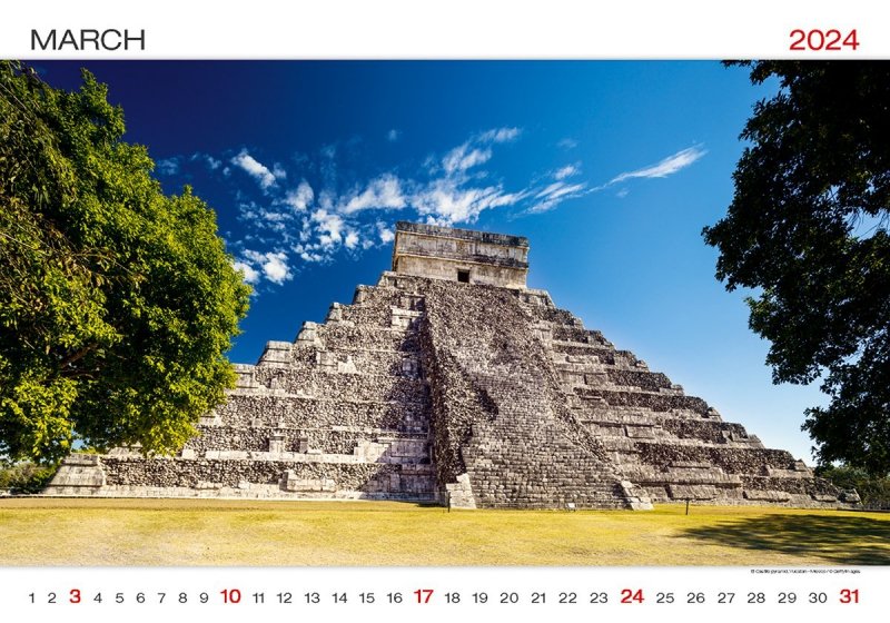 Kalendarz ścienny wieloplanszowy World Wonders 2024 - marzec 2024