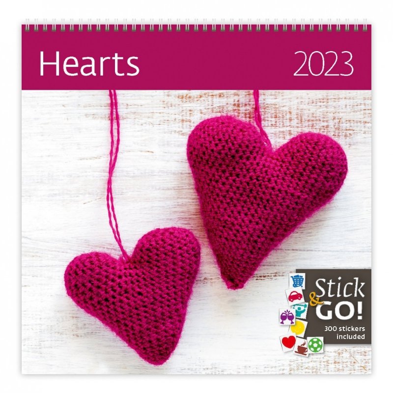 Kalendarz ścienny wieloplanszowy Hearts 2023 z naklejkami - okładka