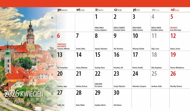 miesięczny kalendarz biurkowy na rok 2026