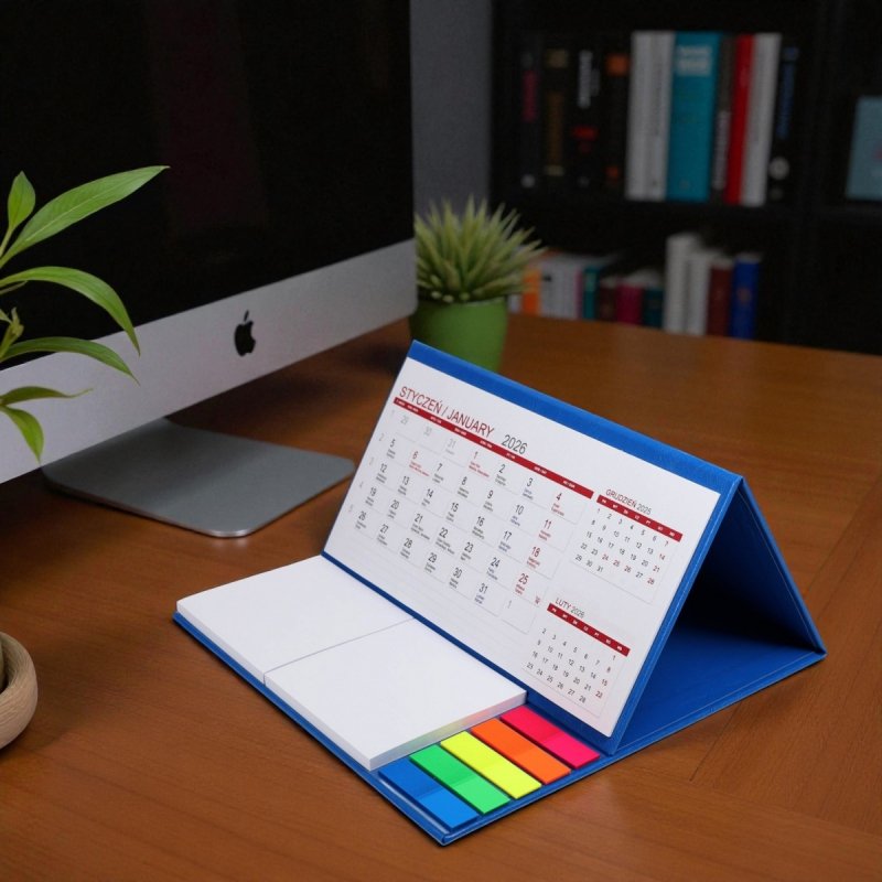 Kalendarz biurkowy z notesami i znacznikami MIDI 3-miesięczny 2026 czerwony