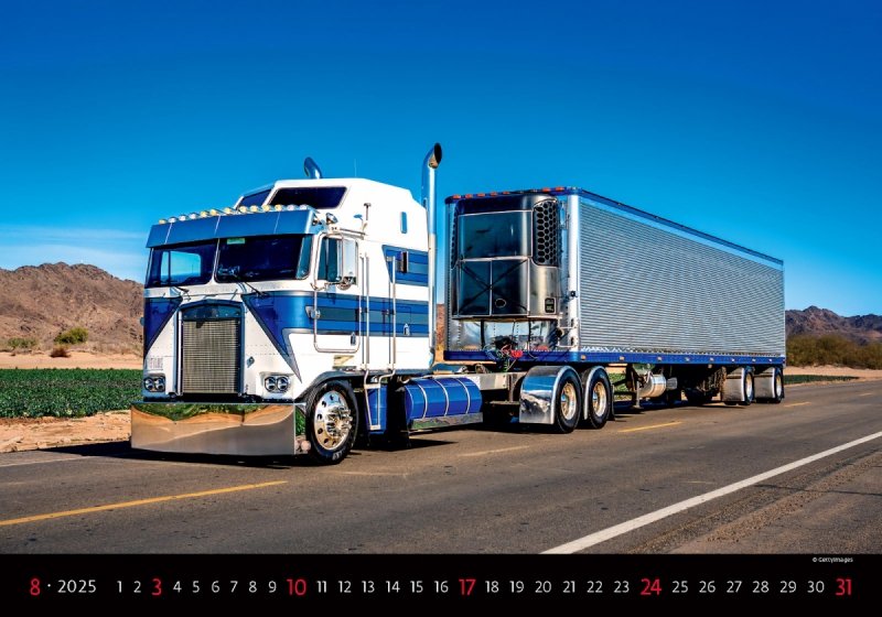 Kalendarz ścienny wieloplanszowy Trucks 2025 - sierpień 2025