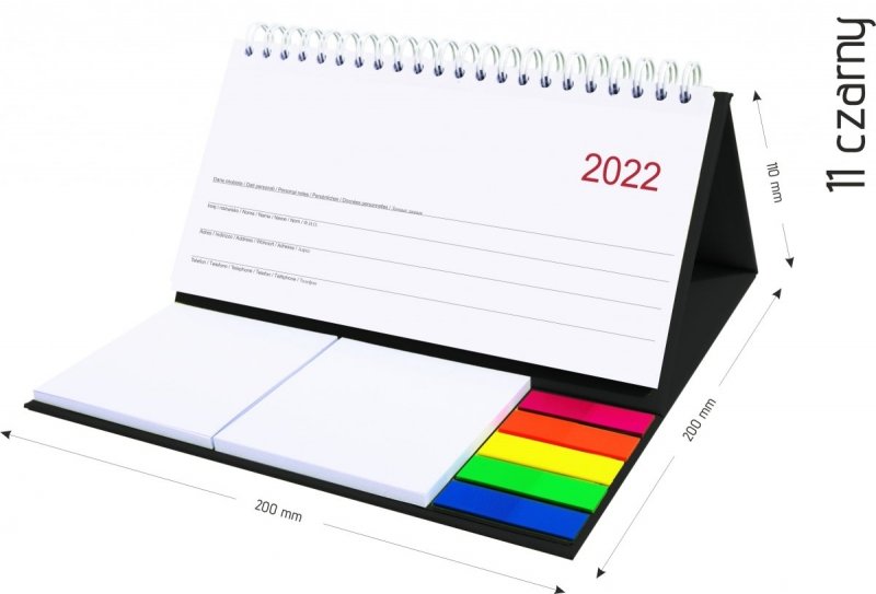 Kalendarz biurkowy z notesami i znacznikami MIDI TYGODNIOWY 2022 czarny