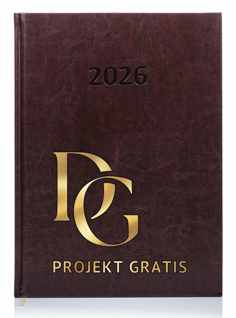 Kalendarz książkowy 2026 A4 dzienny papier chamois wycinane registry oprawa PRIMA Z NADRUKIEM LOGO 