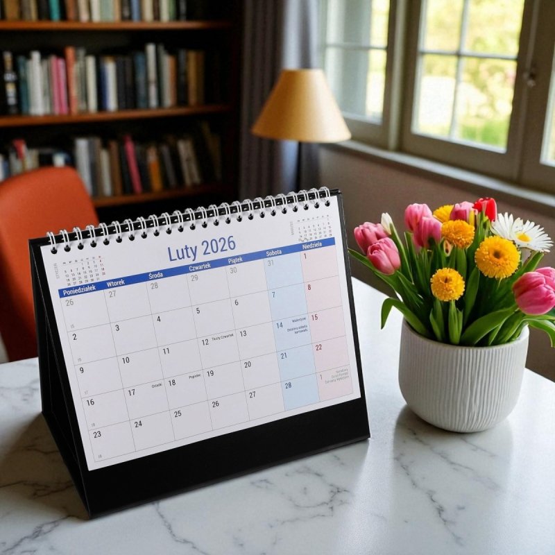kalendarz biurkowy na rok 2026 z miejscem na notatki