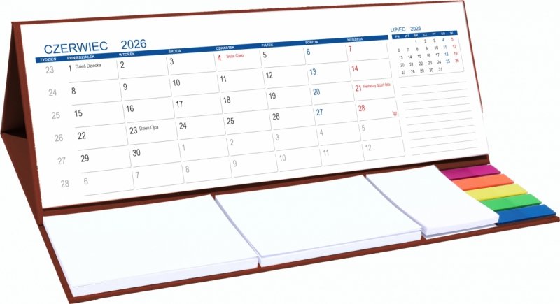 kalendarz biurkowy MAXI z notesami i znacznikami na rok szkolny 2026/2027
