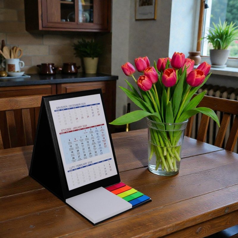 Kalendarz biurkowy z notesem i znacznikami TOP 3-miesięczny 2026 pomarańczowy