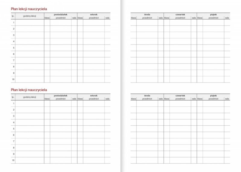 kalendarz z tabelami dla pedagogów