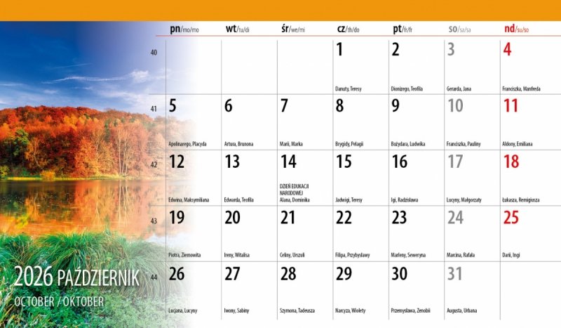 biurowy kalendarz 2026 cały miesiąc na stronie