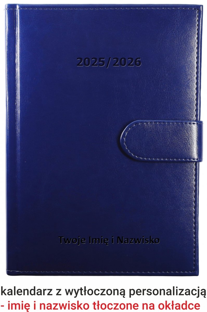 kalendarz książkowy na rok szkolny 2025/2026 zamykany na magnes z tłoczoną personalizacją