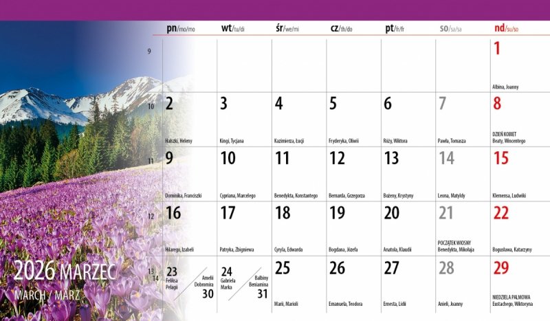 miesięczny kalendarz biurkowy na rok 2026