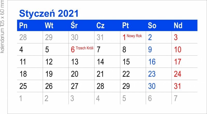 Kalendarz biurkowy MINI kalendarium 2021