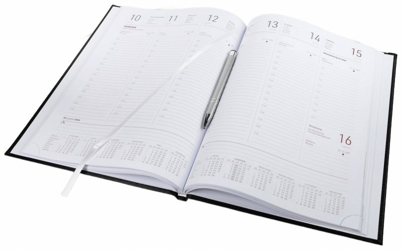 Kalendarz książkowy 2026 A4 tygodniowy papier biały drukowane registry oprawa VIVELLA EXCLUSIVE czarna