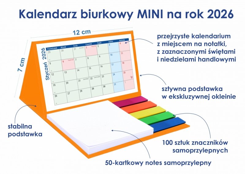 Opis i wymiary kalendarza MINI na rok 2026