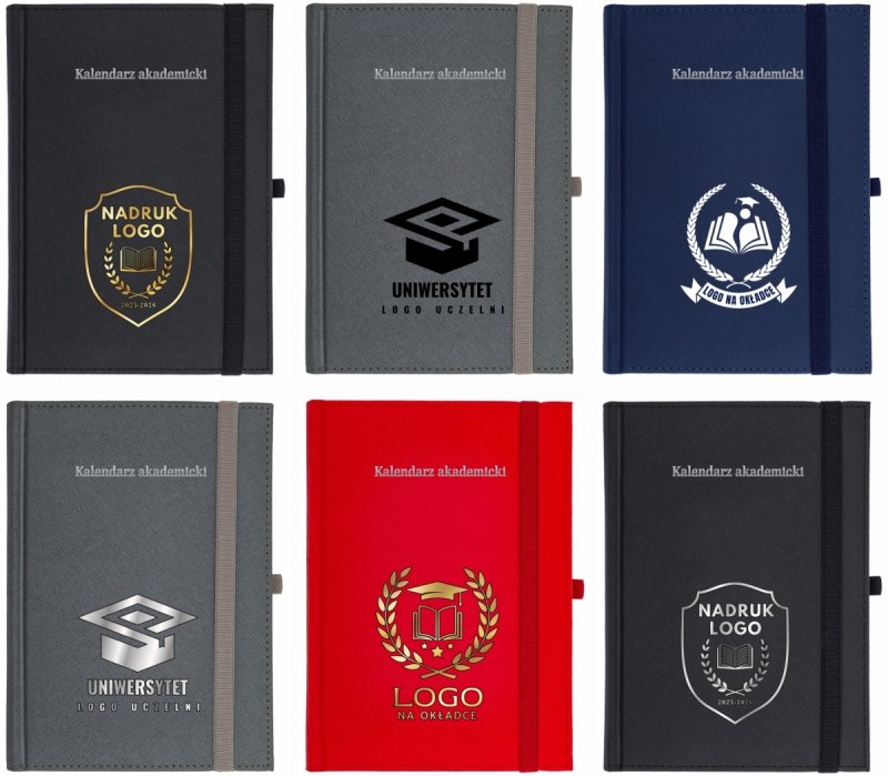 kalendarz książkowy z logo szkoły na okładce